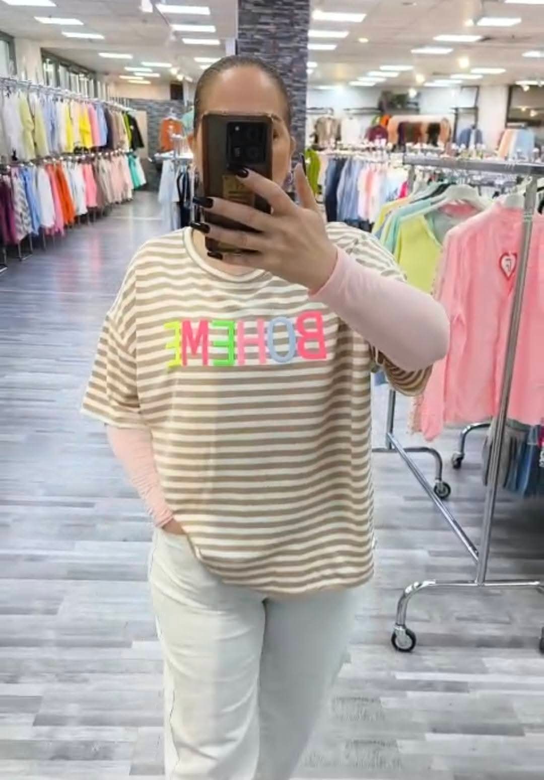 Italy Mode Boheme Oversize Shirt Stripes 42 44 46 Casual Look