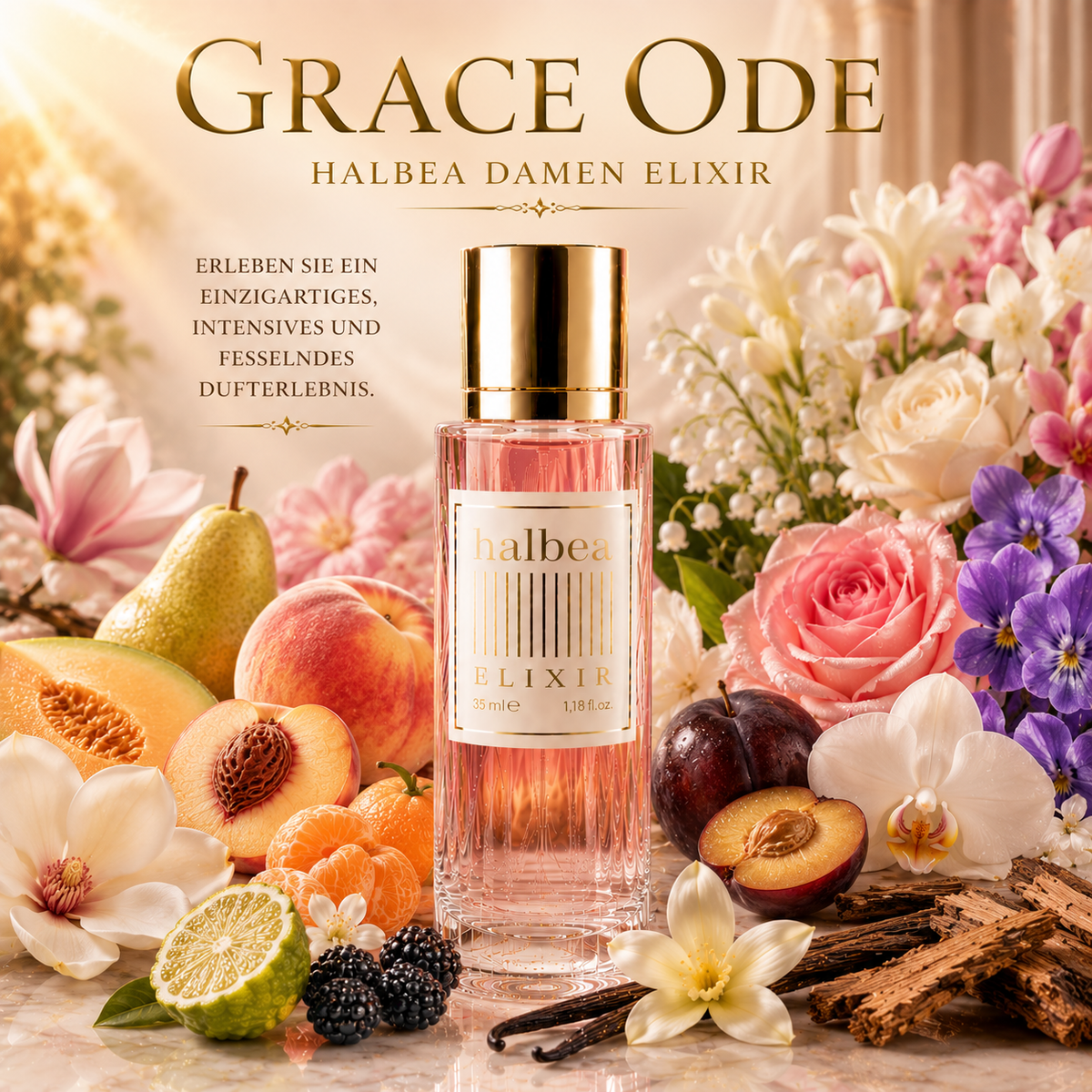 Grace Ode - Halbea 14 - Fruchtig-Blumig - Damen Luxus Elixir mit Melone Pfirsich Freesie Vanille