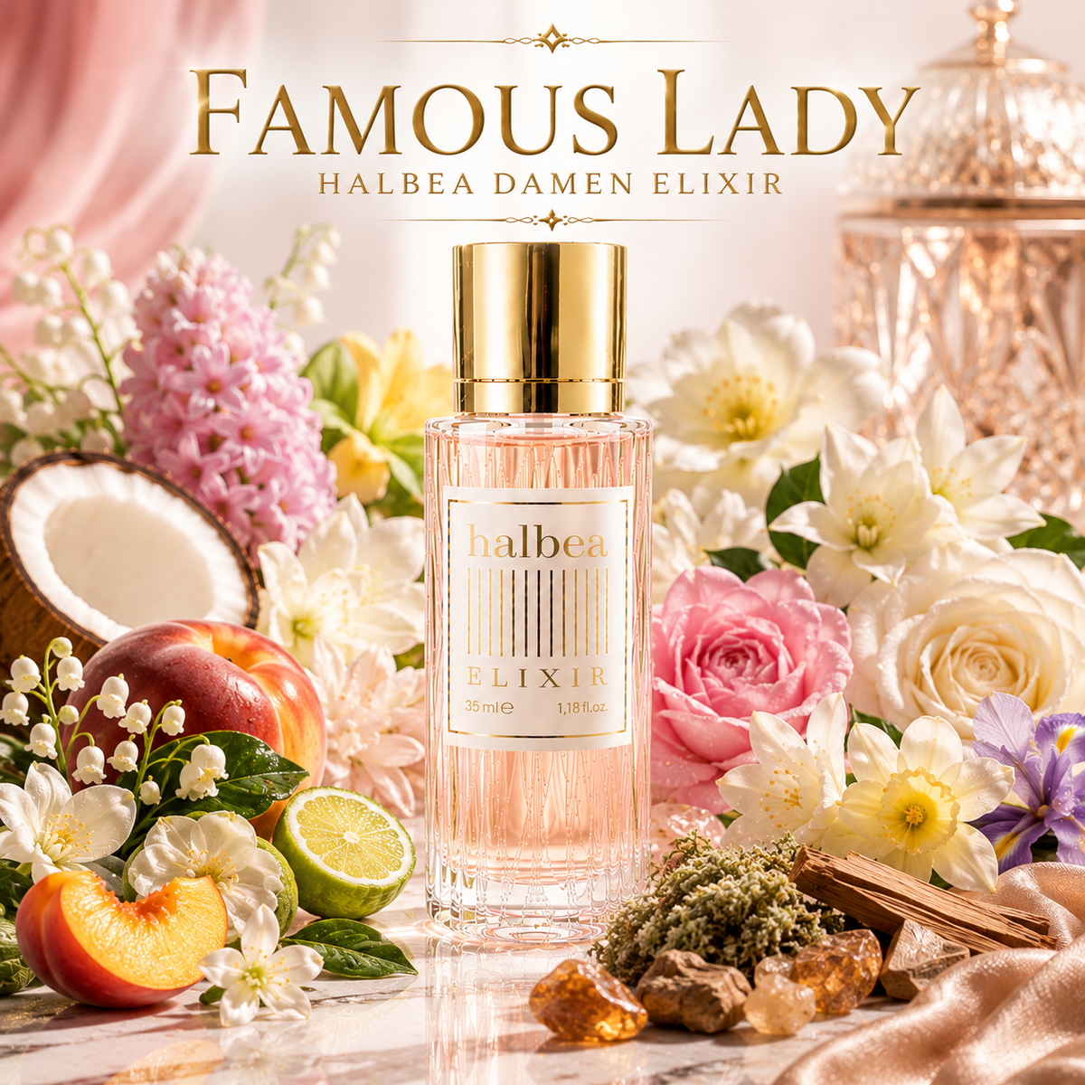 Famous Lady - Halbea 32 - Damen Luxus Elixir - Floral mit Pfirsich Moschus