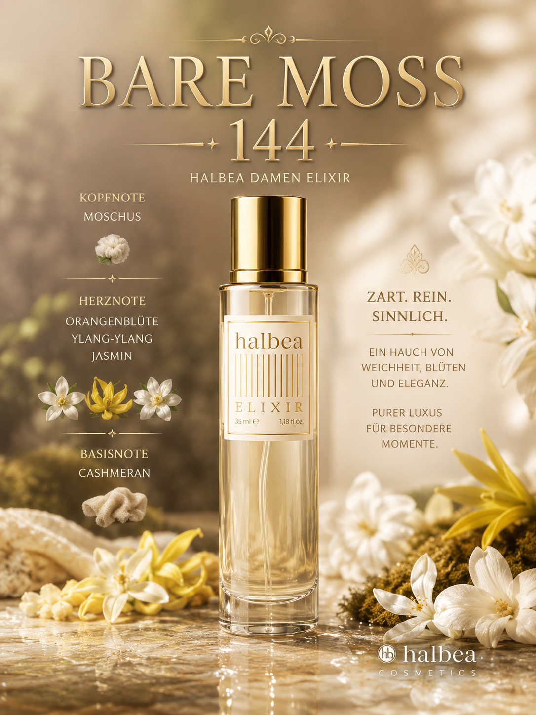 Bare Moss - Halbea 144 - Damen Luxus Elixir - Blumig Zart Sinnlich