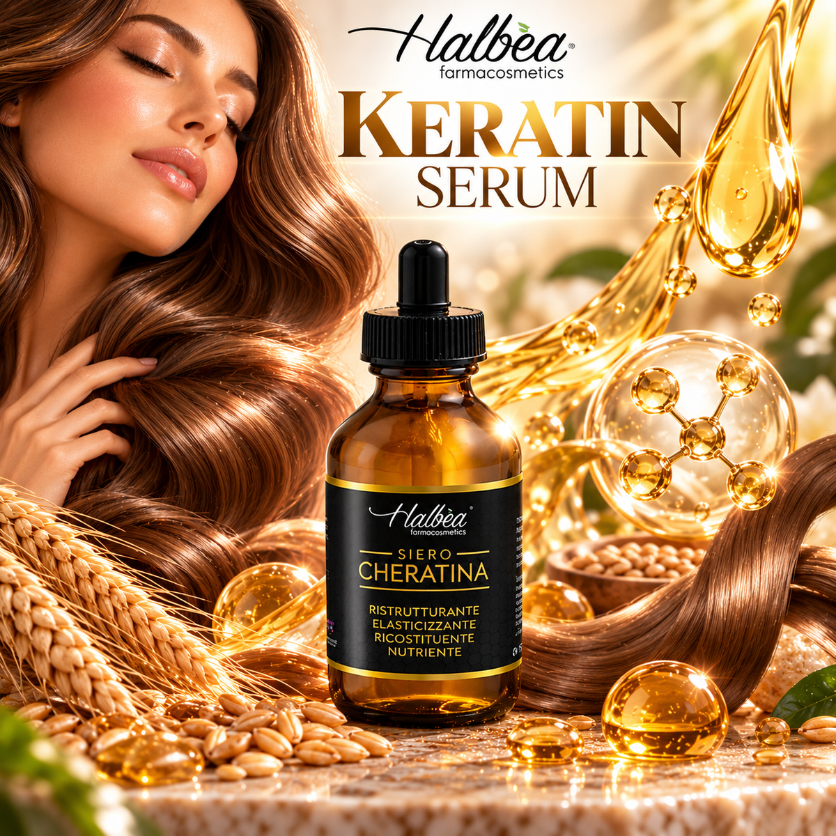 Halbea Keratin Serum – Aufbauende Intensivpflege für trockenes & strapaziertes Haar | 100 ml