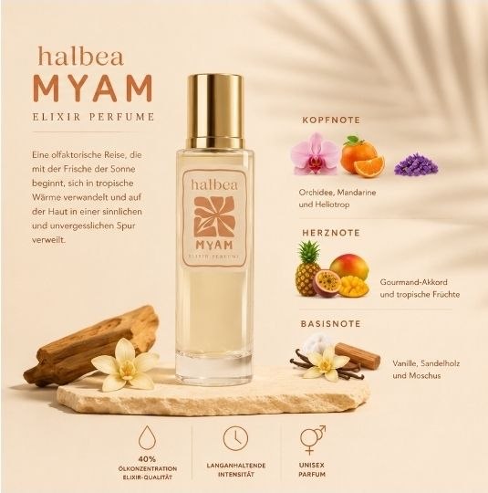 Myam - Halbea 100 - Unisex Duft - Elixir-Qualität 40% Duftölanteil Gourmand · Fruchtig · Warm