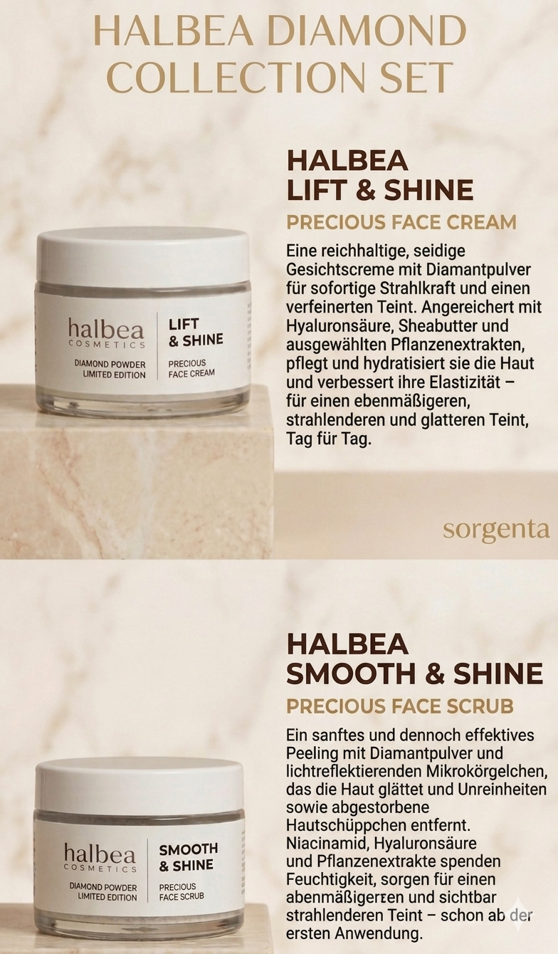 Halbea Cosmetics Diamond Glow Limited Edition Gesichtsscrub Peeling 'Smooth&Shine' mit Diamantpulver 50ml für strahlende Haut