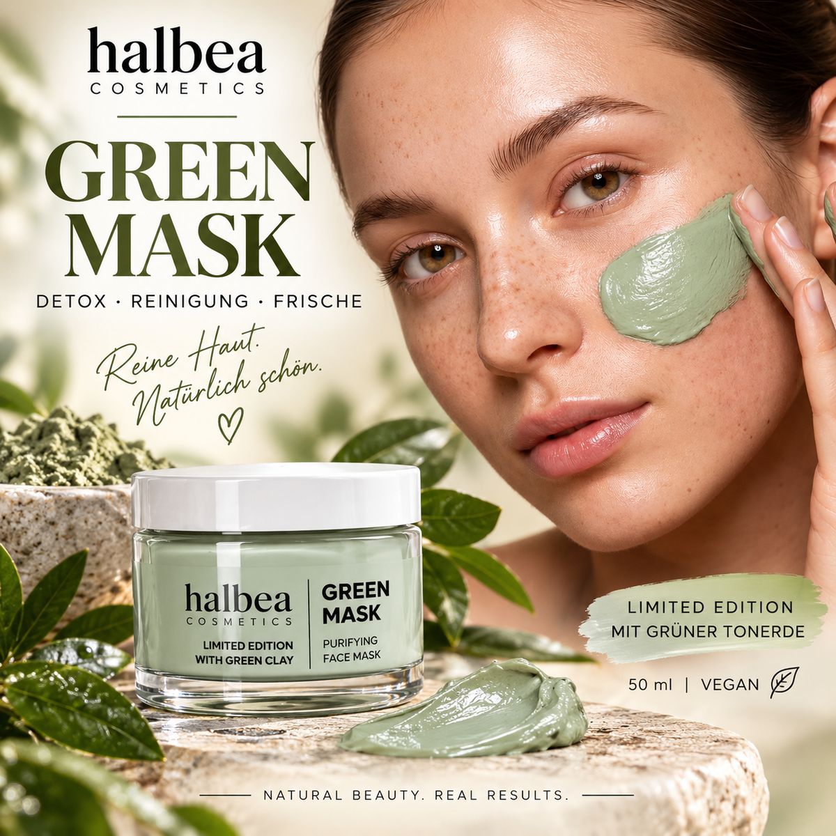 Halbea - Grüne Tonerde - Detox Reinigende Gesichtsmaske - Limited Edition - 50ml Vegan