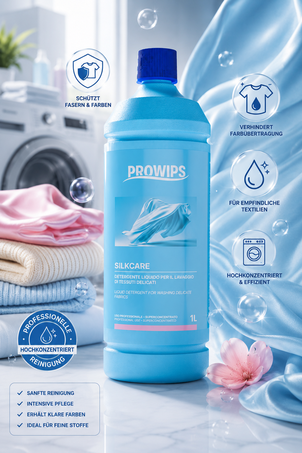 PROWIPS Silkcare – Hochkonzentrierter Flüssigreiniger Waschmittel für empfindliche Textilien - 1L