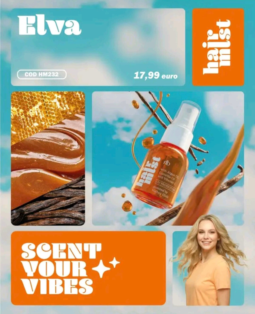 Halbea - Hair Mist Haarparfüm mit UV-Schutz + Arganöl - Duft  Zuckerwatte Karamell Vanille - Elva 232 Bestseller