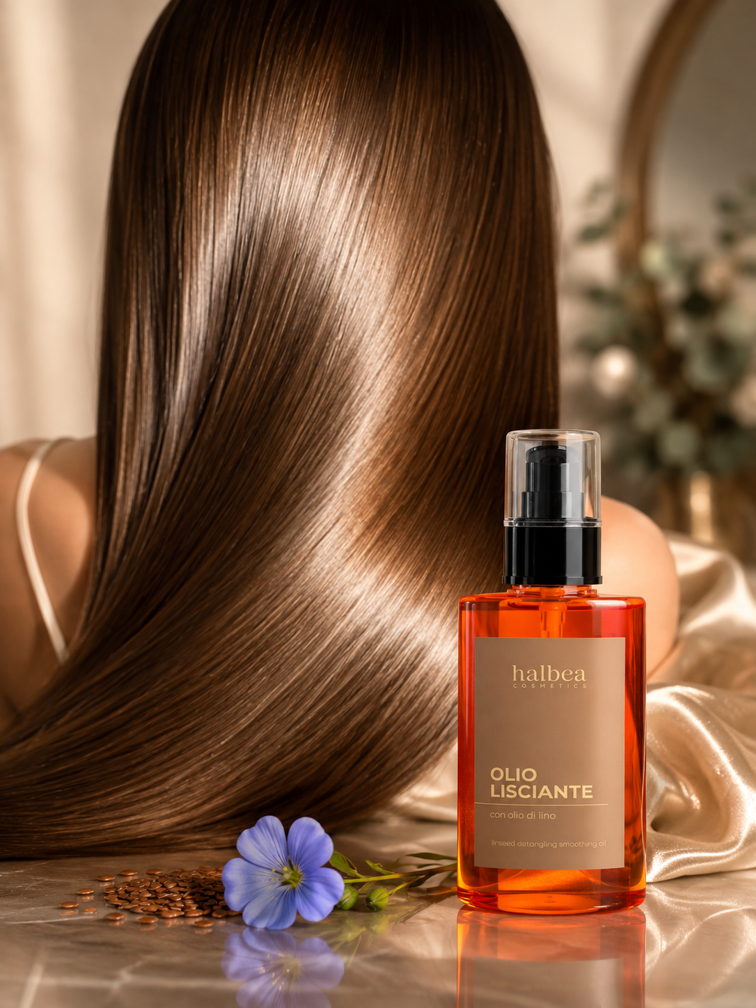 Halbea Olio Lisciante Glättendes Anti-Frizz Haaröl mit Leinsamenöl für glänzendes Haar