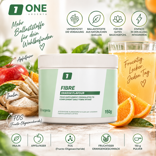 ONE Supplements - Fibre Ballaststoff-Komplex Darm Unterstützung mit Inulin Apfelfaser und FOS - Orangengeschmack