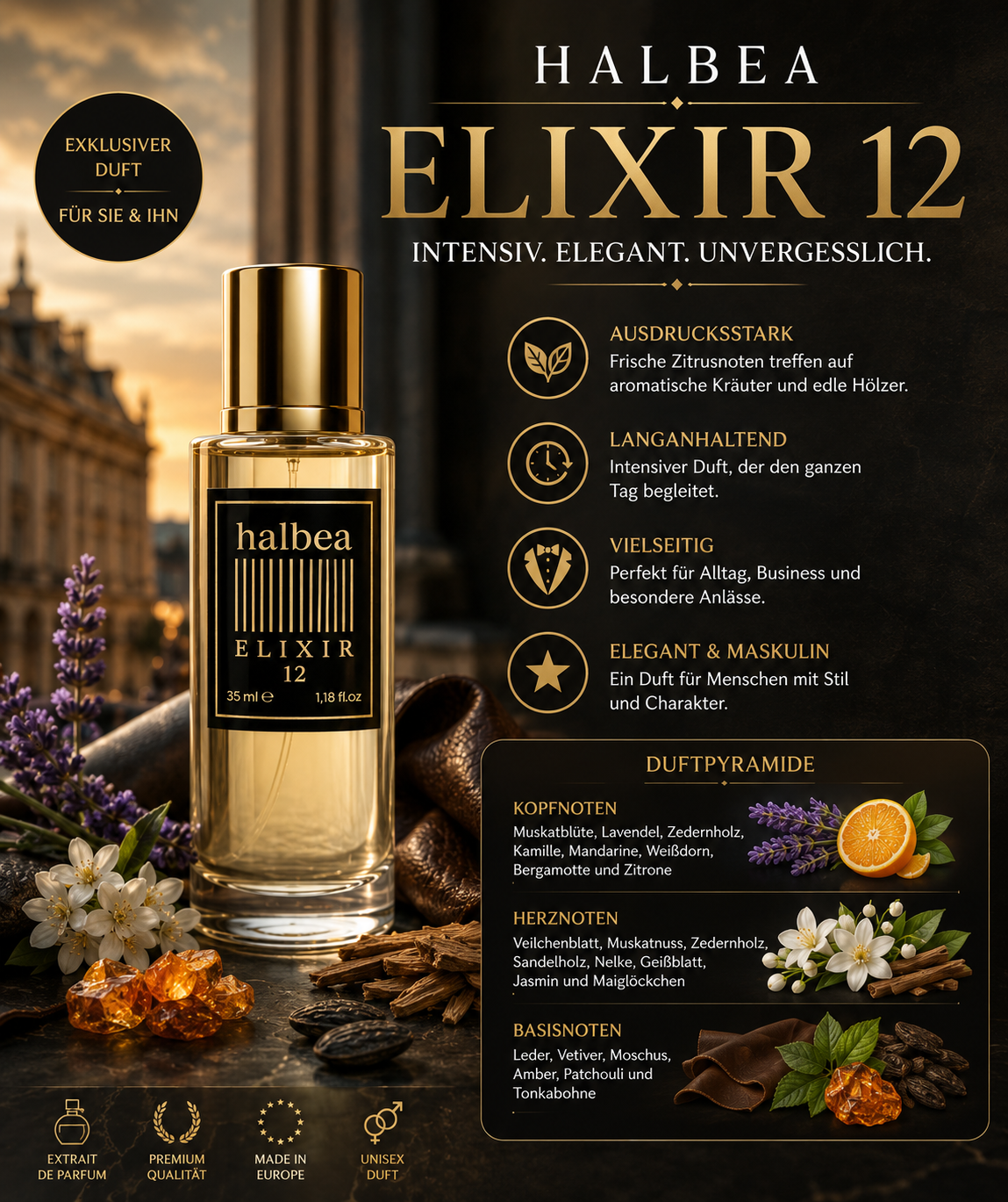 Erfahrenheit - Halbea 12 - Maskulin Luxus Herren Elixir - klassisch elegant aromatisch
