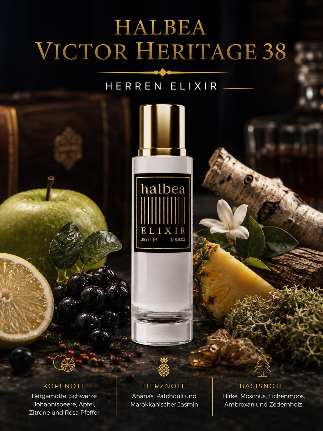 Victor Heritage - Halbea 38 - Luxus Herren Elixir - aromatisch-holzig mit Fruchtnoten