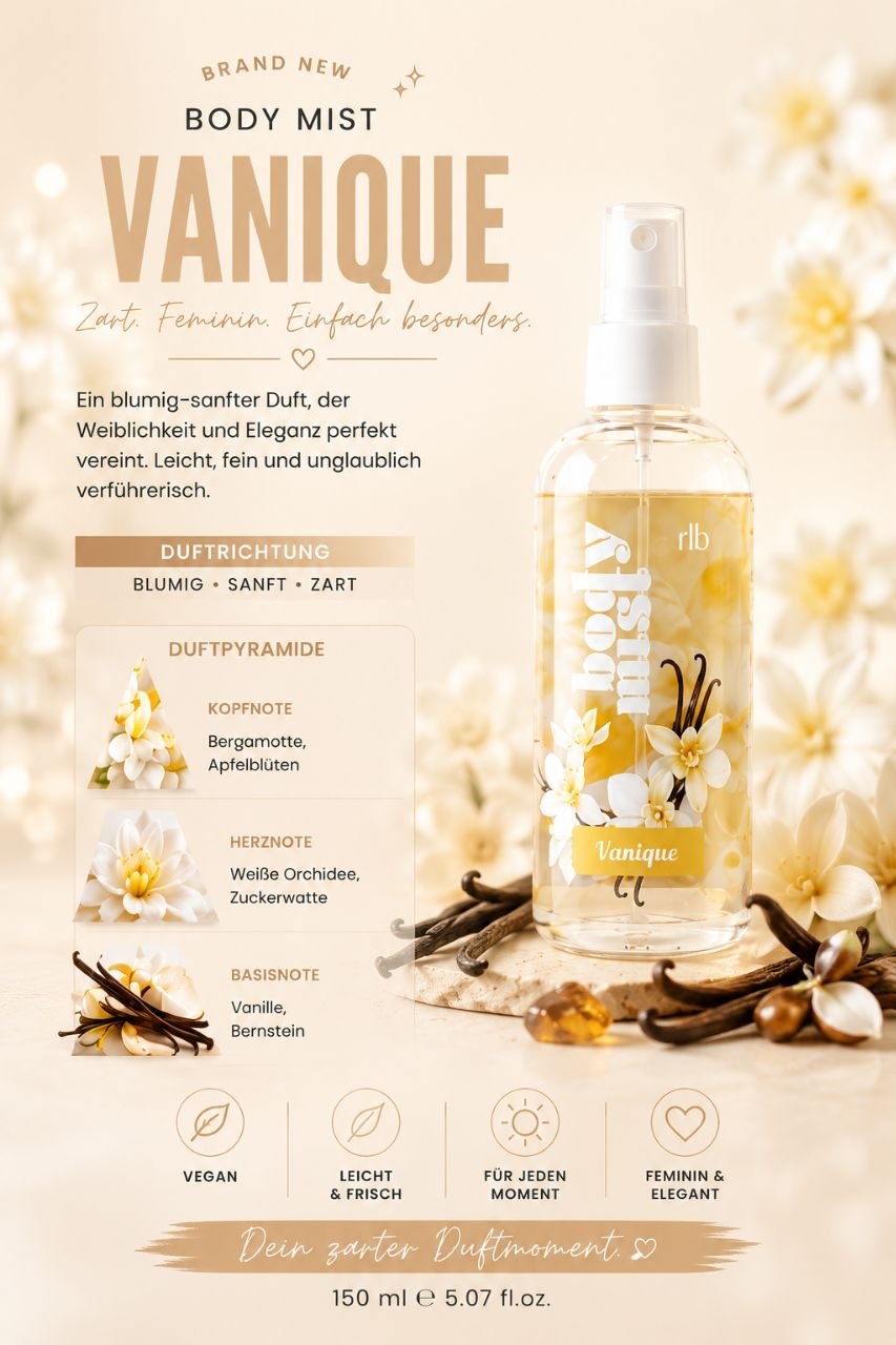 Vanique- Halbea Bodyspray Körperspray - Vanille Gourmand Duft 150ml