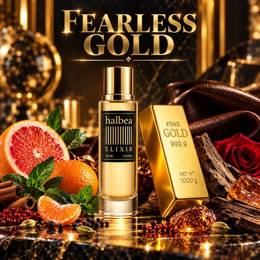 Fairless Gold - Halbea 27 - Herren Elixir Duft mit Minze Rose Amber Leder