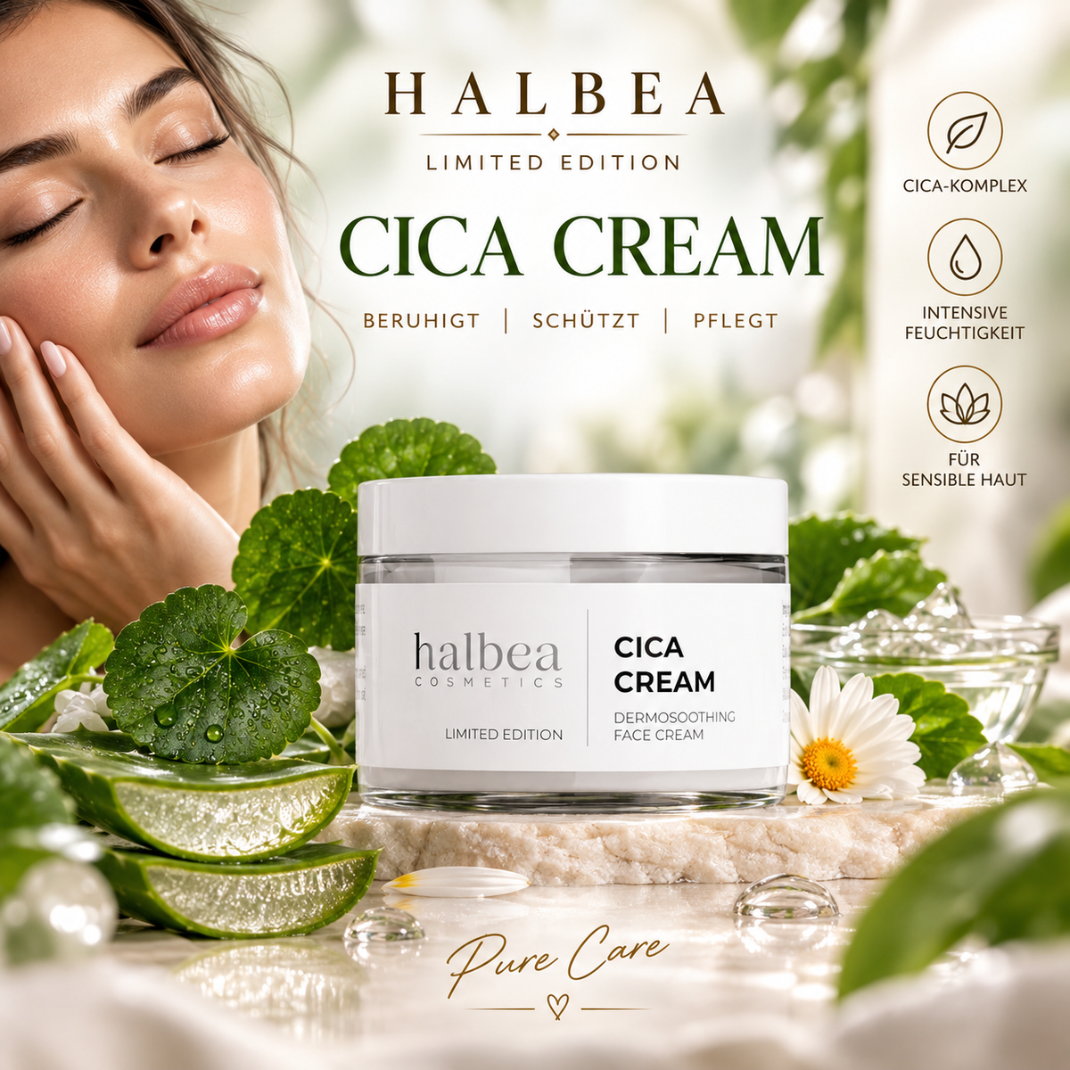 Halbea CICA Cream - SOS Gesichtscreme für empfindliche gerötete Haut - Limited Edition