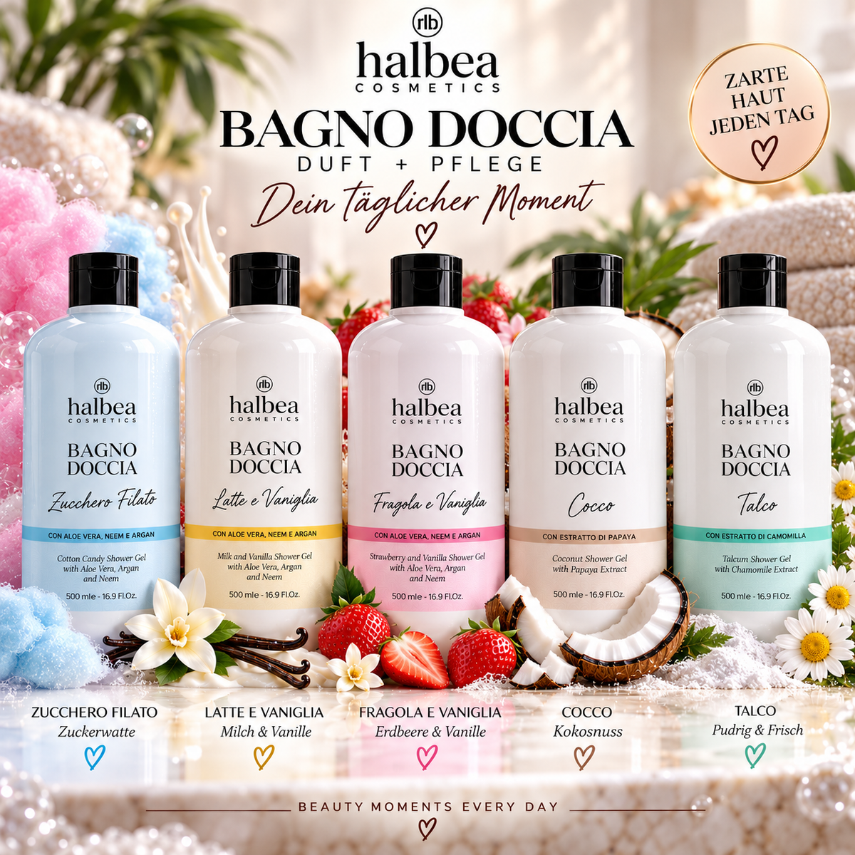 Halbea Duft + Pflege Badeschaum Duschgel - genieße die zarte Haut nach dem Baden - Arganöl Neem - 500ml Spa Erlebnis