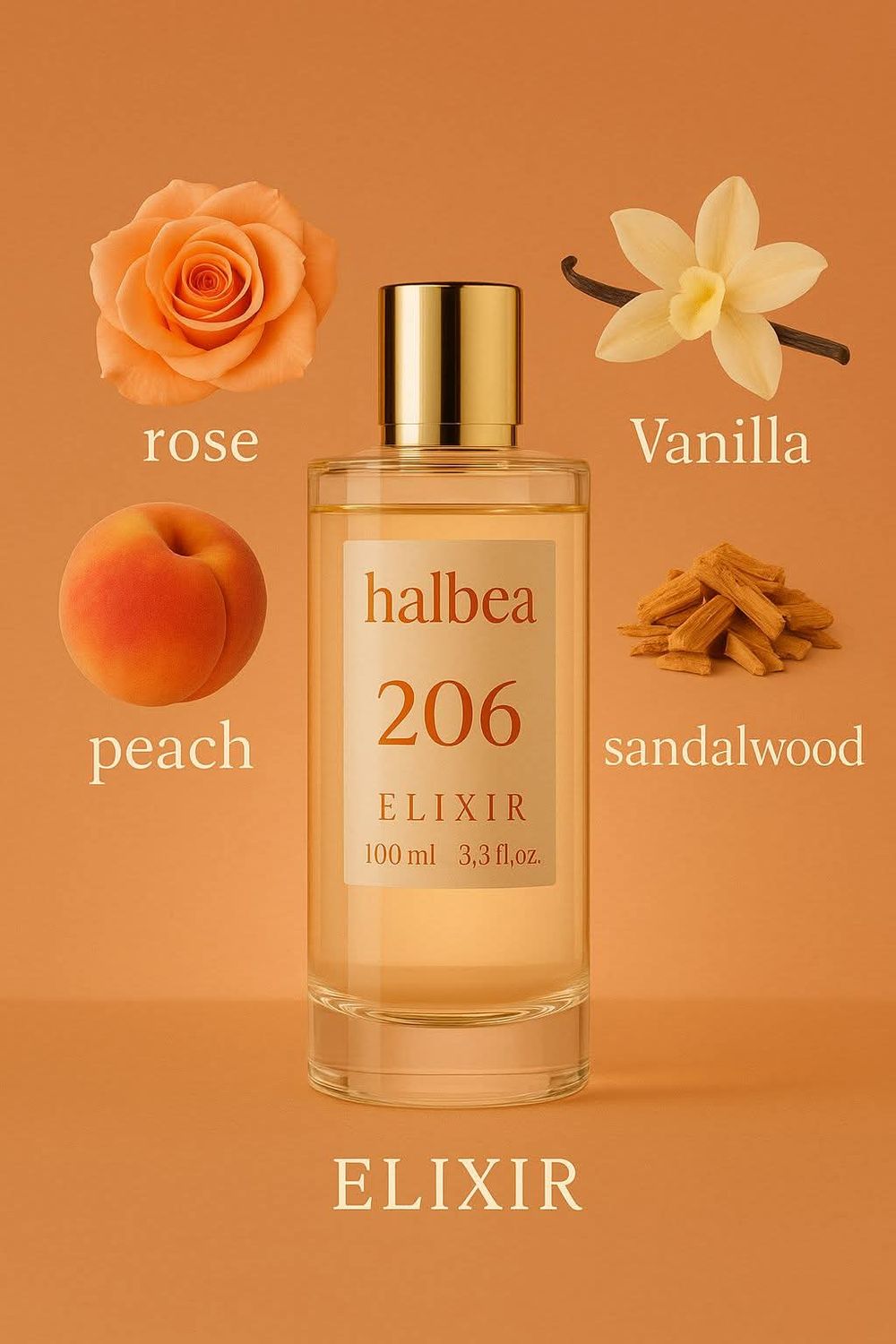 Peach Rose - Halbea 206 - Luxus Damen Elixir mit Aprikose Rose Vanille