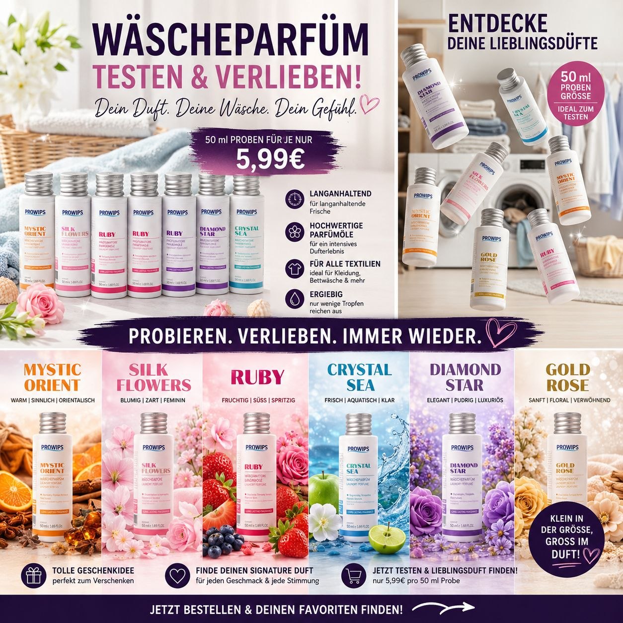 PROWIPS MINI WÄSCHEDUFT 💎 High Performance Düfte + Pflege für Textilien - Vegan 50ml hochkonzentriert / vegan