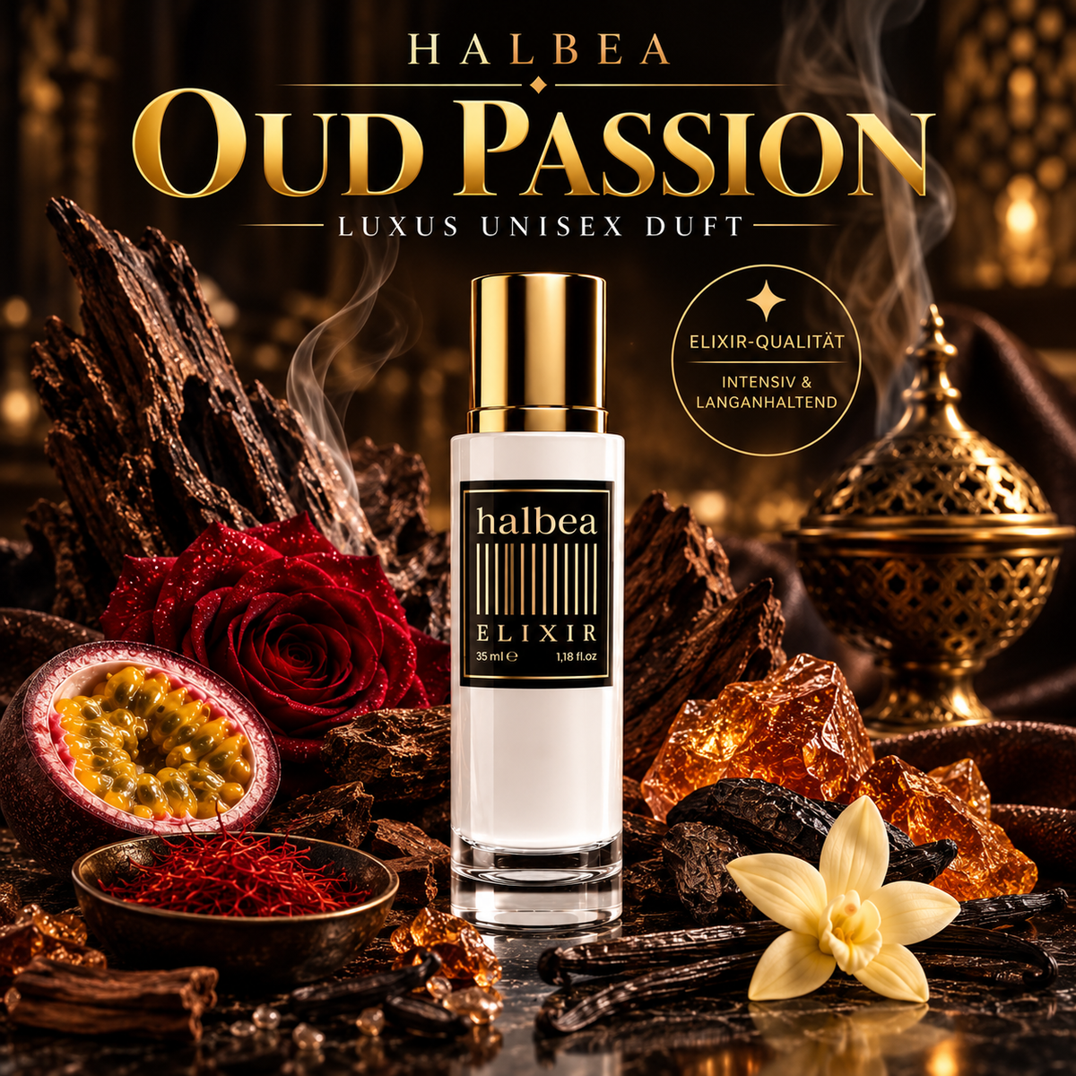 Oud Passion- Halbea 251 - Luxus Unisex Elixir Duft mit Maracuja Leder