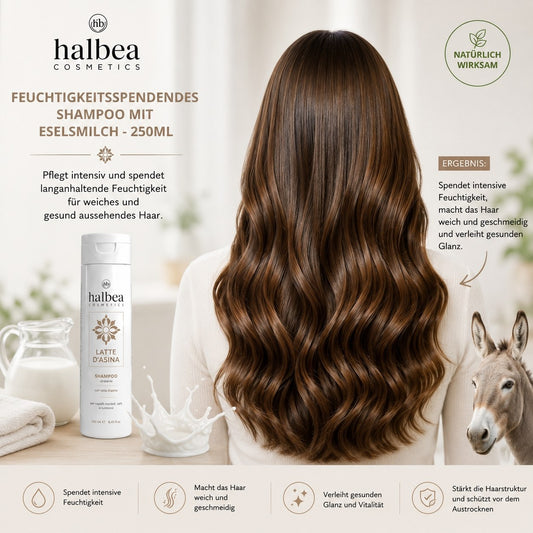 Halbea - Feuchtigkeitsspendendes Shampoo mit Eselsmilch - Halbea High-End 250ml - vegan