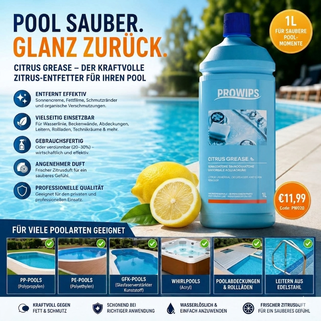 PROWIPS CITRUS GREASE 💎 Profi Reiniger - MULTITALENT - FETTLÖSER + FLECKENREINIGER HCCAP hochkonzentriert