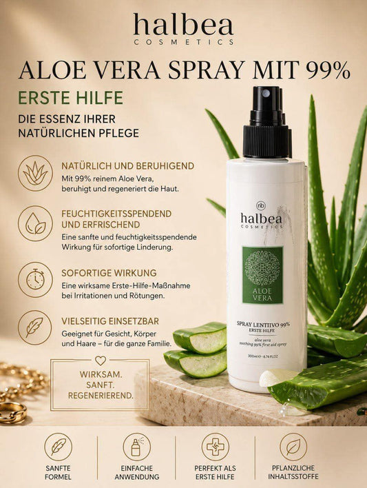 Halbea Beruhigungsspray SOS Erste Hilfe-Hautpflege nach Sonne, Rasur mit 99% Aloe Vera - 200 ml