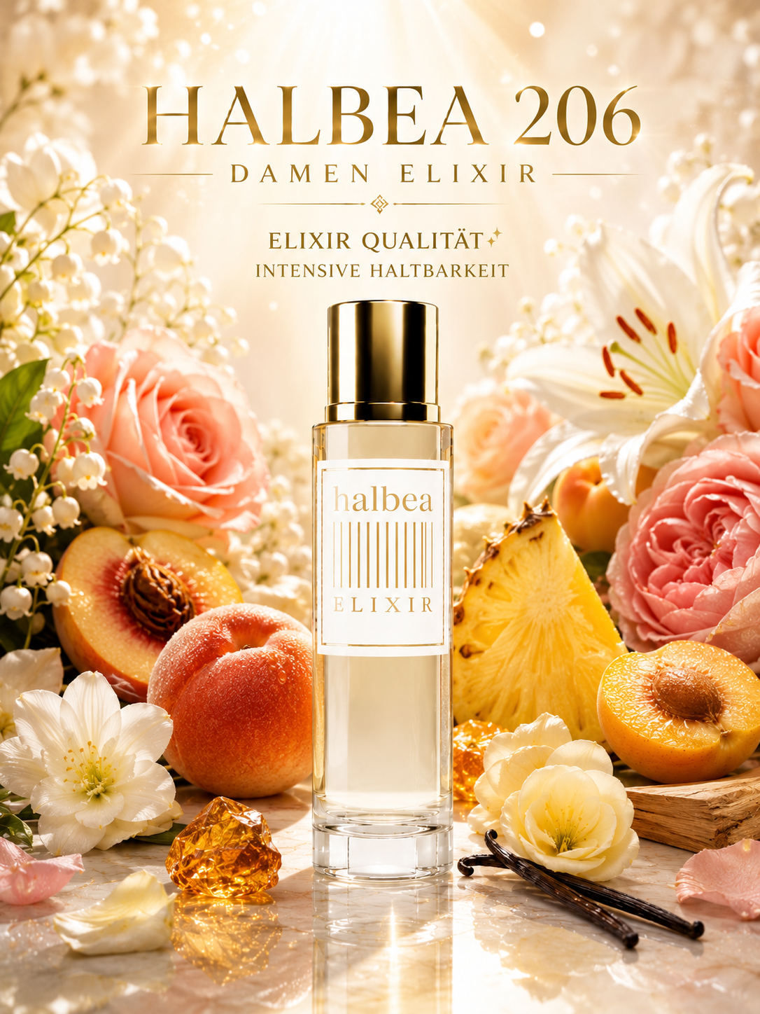 Peach Rose - Halbea 206 - Luxus Damen Elixir mit Aprikose Rose Vanille