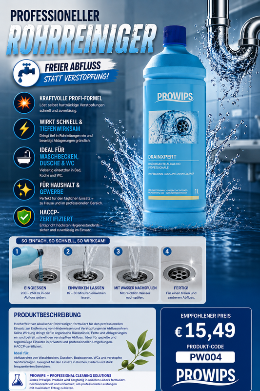 PROWIPS - Drainxpert - Professioneller alkalischer Rohrreiniger - 1L