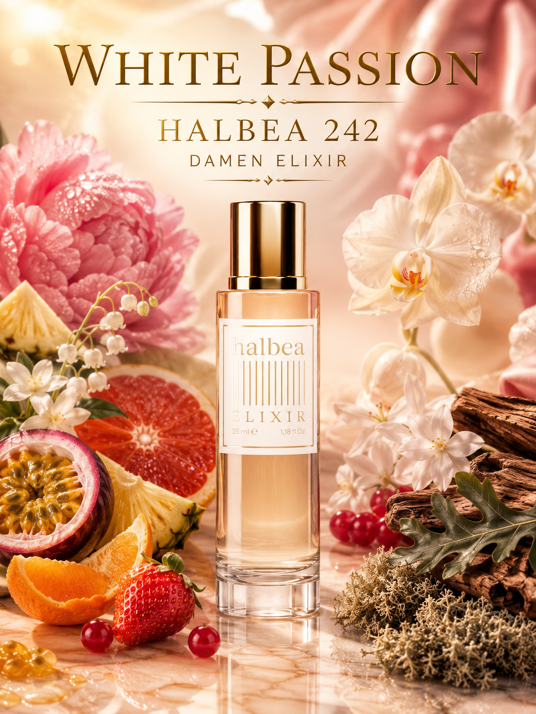 White Passion - Halbea 242 - Luxus Damen Elixir Duft mit Pfingstrose Früchte Moschus