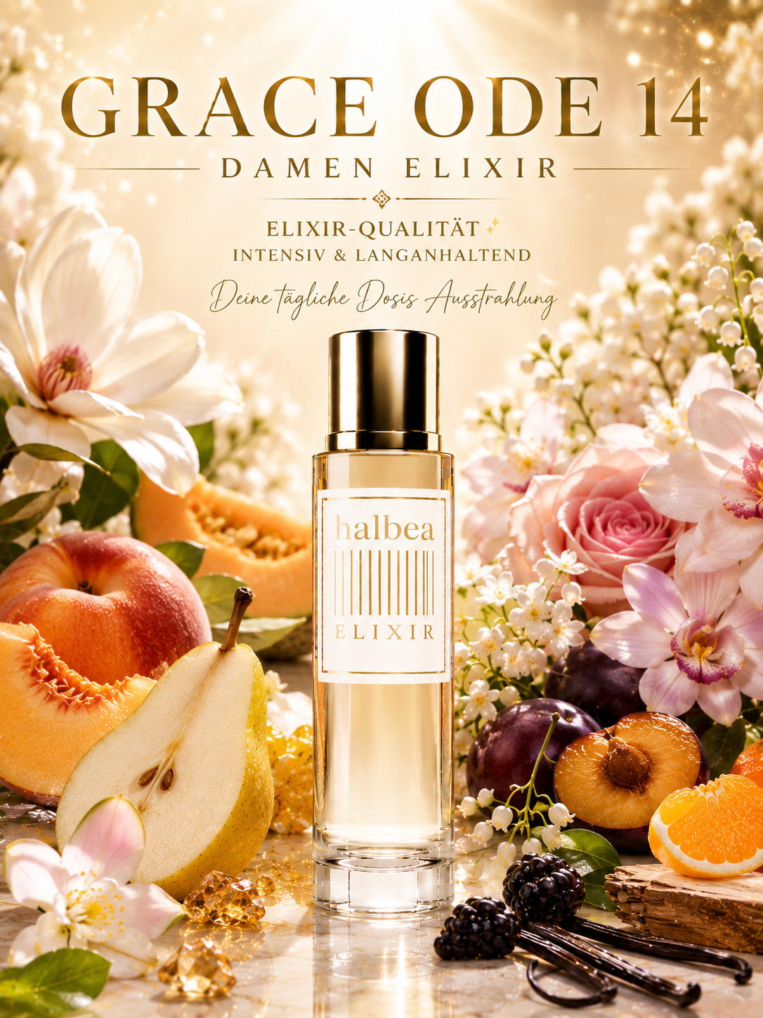 Grace Ode - Halbea 14 - Fruchtig-Blumig - Damen Luxus Elixir mit Melone Pfirsich Freesie Vanille
