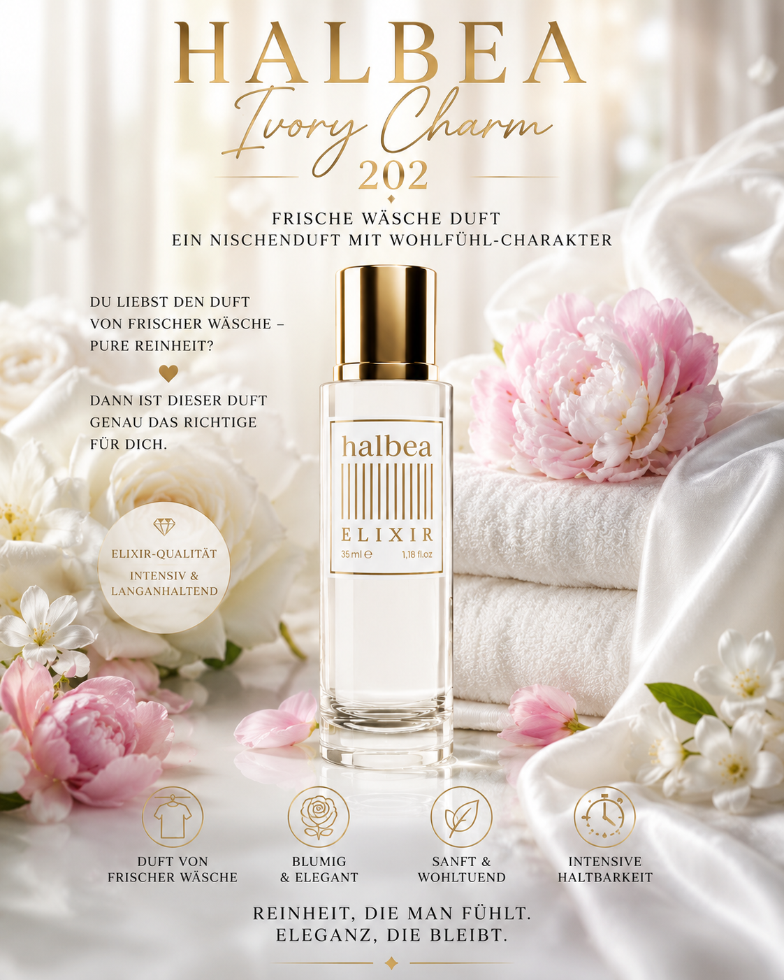 Frische Wäsche Duft - Ivory Charm 202 - Halbea Damen Elixir - Nischenduft - Blumig Sinnlich Elegant
