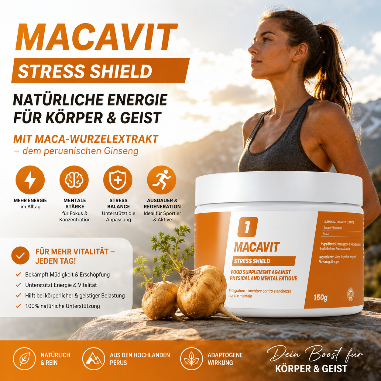 MACAVIT Stress Shield – Natürliche Energie für Körper & Geist mit MACA Power für aktive Menschen