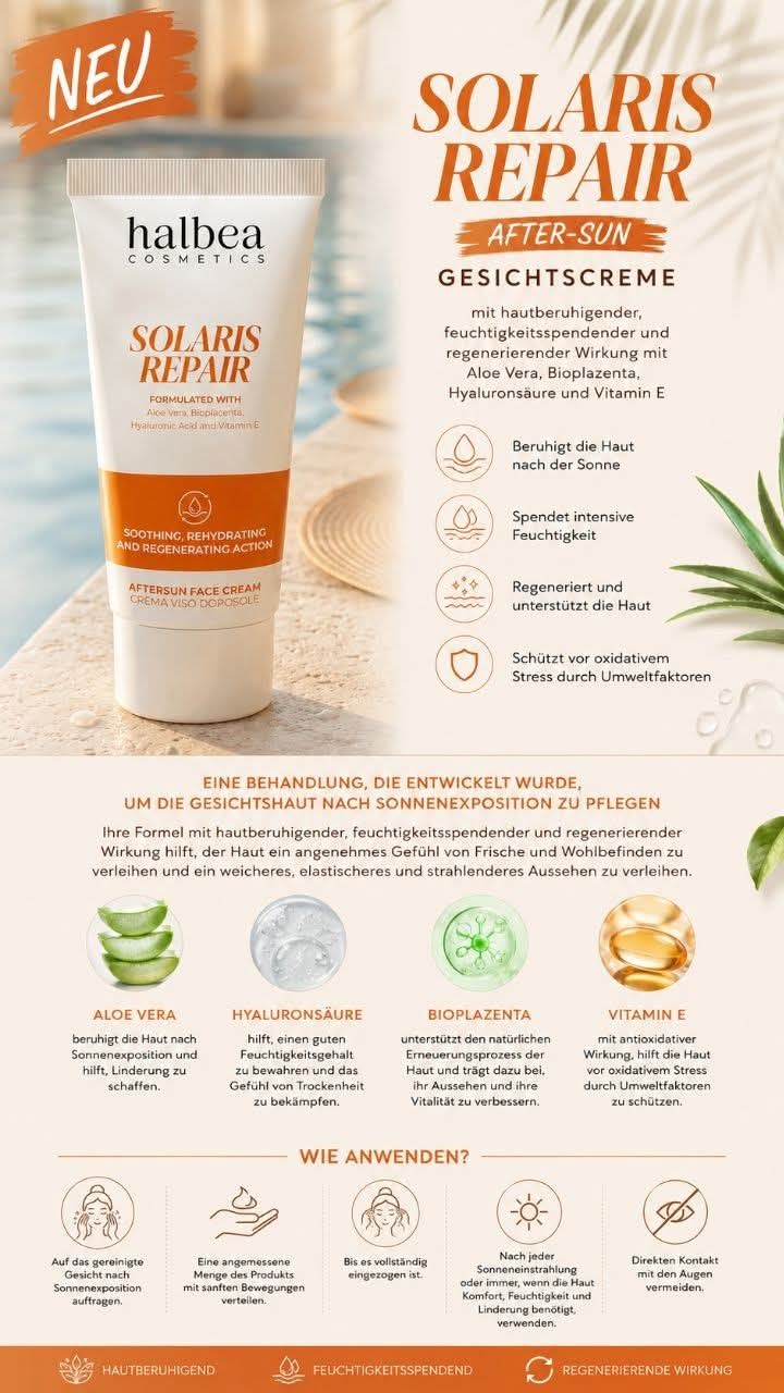Halbea Solaris Repair - After-Sun Gesichtscreme mit Aloe Vera Vitamin E - 80ml vegan