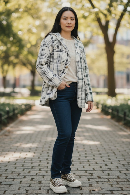 Italy Mode Stylische Oversize Karo Blazer Jacke Übergangsjacke