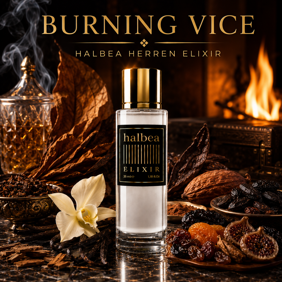 Burning Vice - Halbea 225 - Luxus Herren Elixir Gourmand mit Vanille T@bak