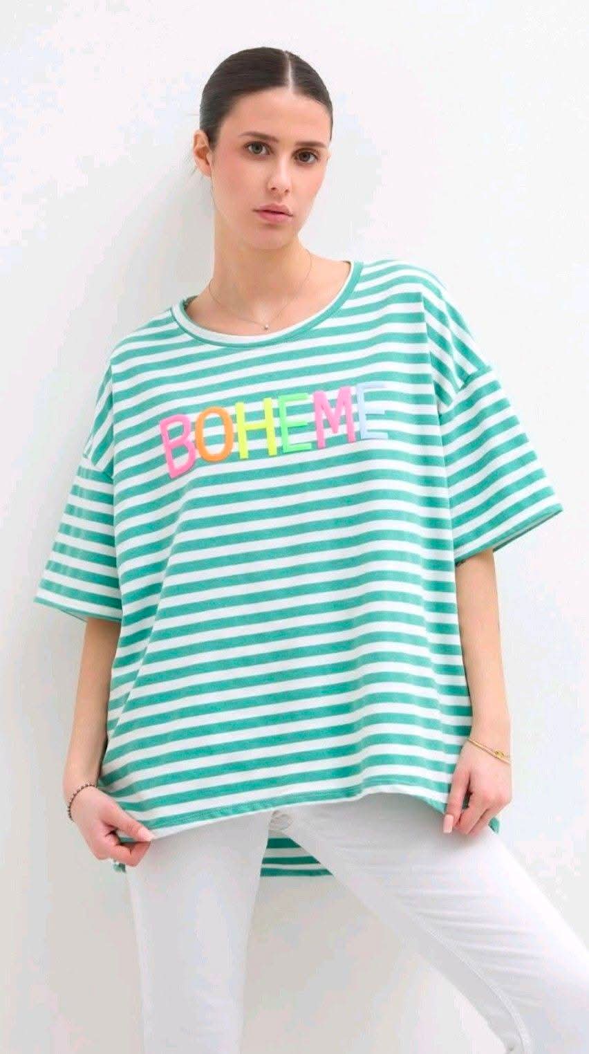 Italy Mode Boheme Oversize Shirt Stripes 42 44 46 Casual Look