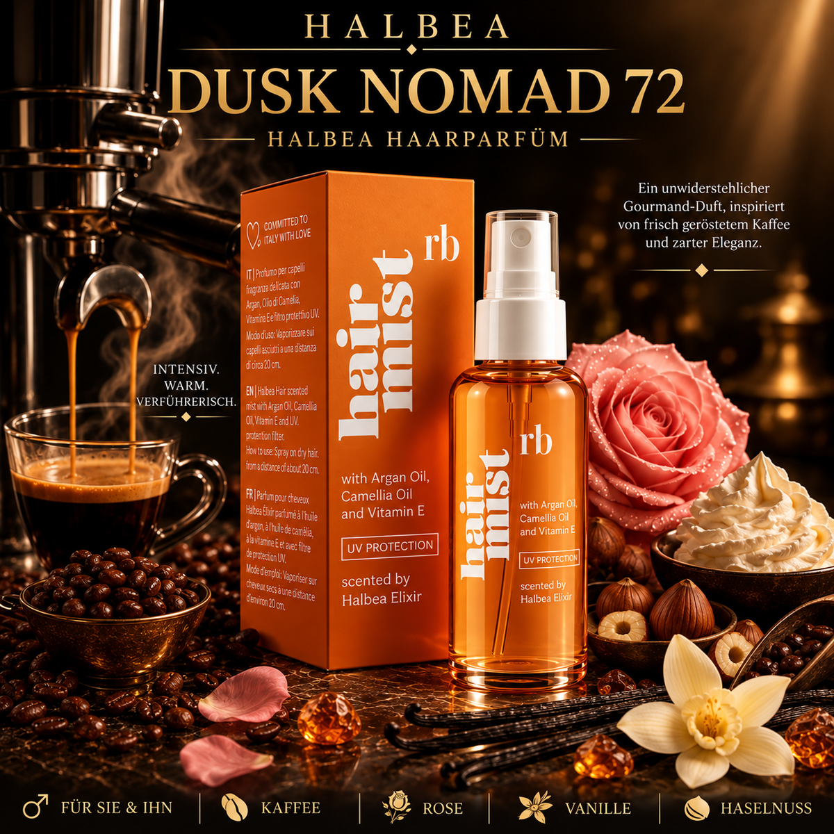 Halbea - Dusk Nomad 72 - Hair Mist Haarparfüm mit UV-Schutz + Arganöl - blumigsüss-aromatisch