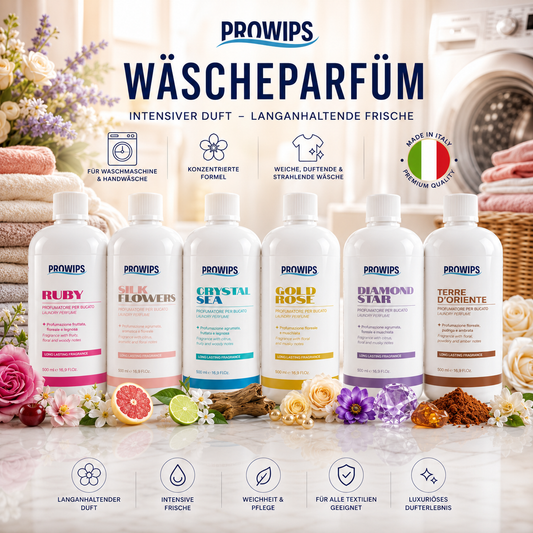 PROWIPS Wäscheduft 💎 Parfüm für Waschmaschinen -  Frische + Pflege für Textilien 500ml  hochkonzentriert / vegan