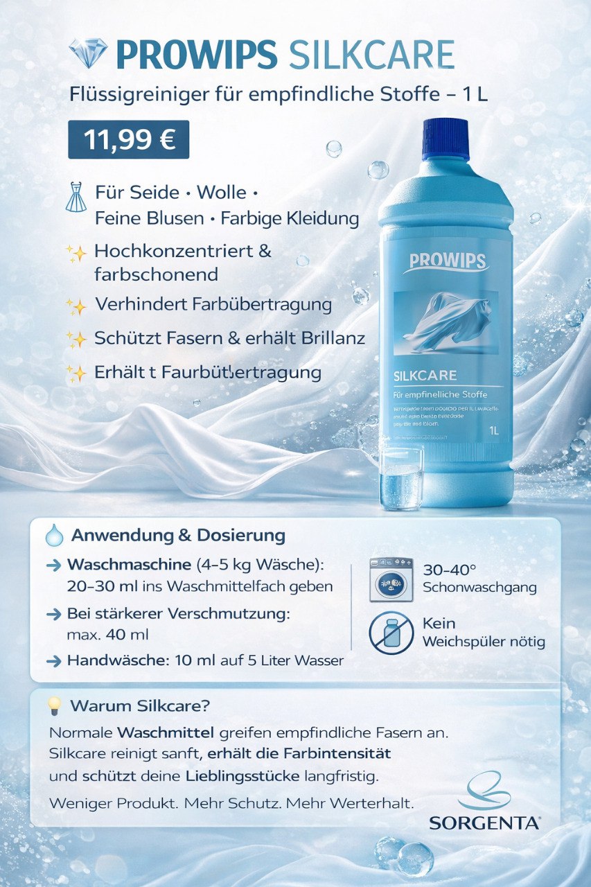 PROWIPS Silkcare – Hochkonzentrierter Flüssigreiniger Waschmittel für empfindliche Textilien - 1L