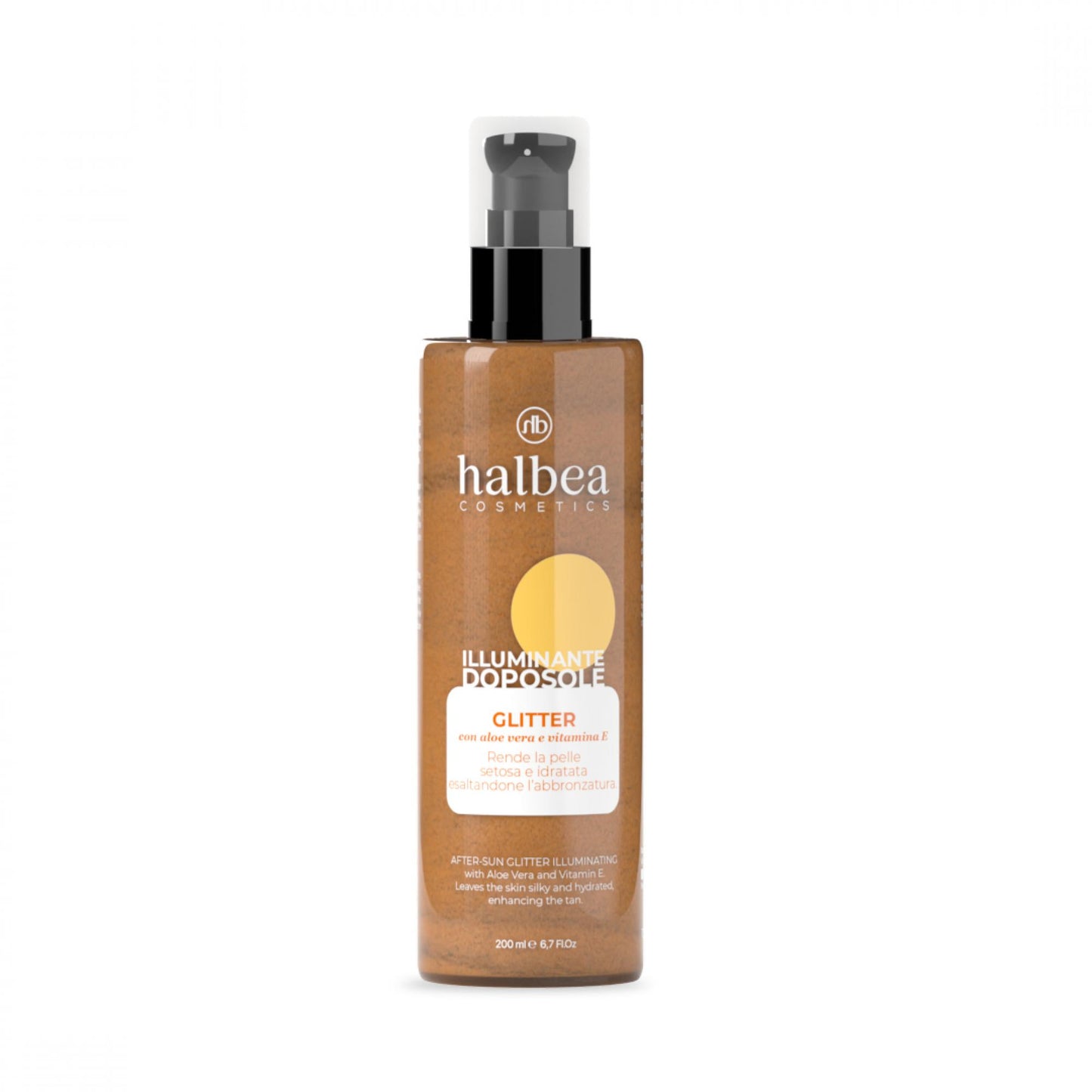 Halbea - Glitzernder After-Sun-Highlighter Glow Effekt - sonnengeküsste Haut mit Aloe Vera und Vitamin E - 200ml