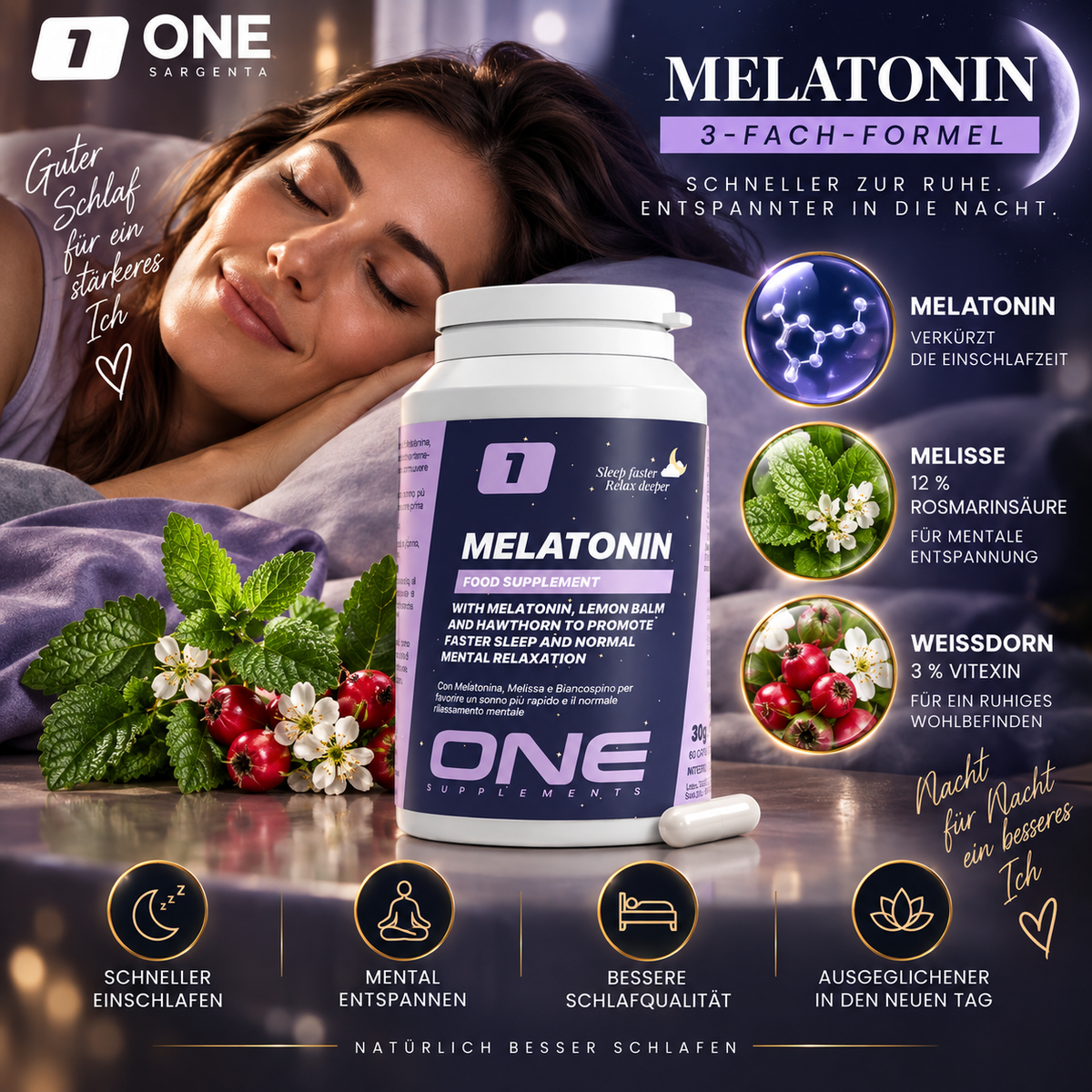 Melatonin – Natürliche Einschlafhilfe - Verbesserung des Schlafs mit Melisse Weißdorn