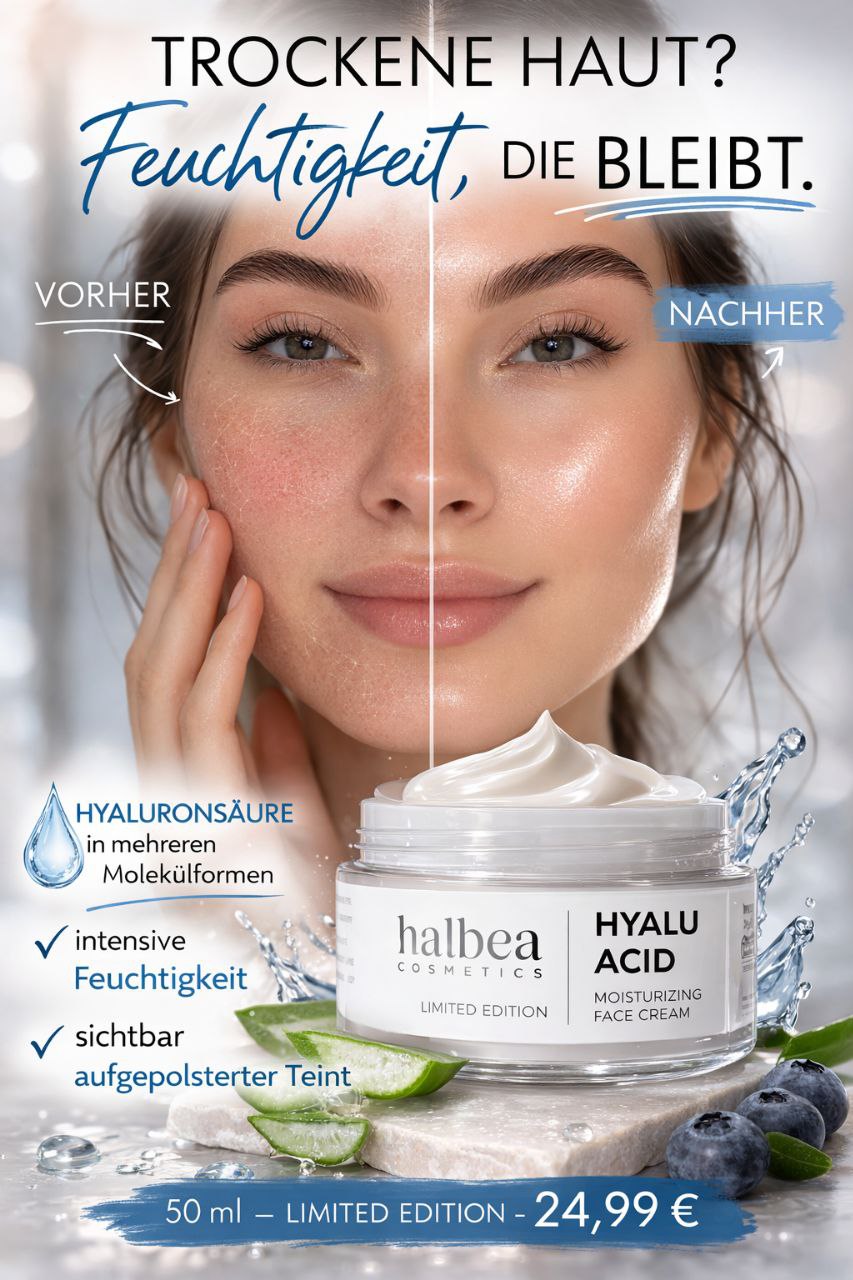 Hyalu Acid Halbea - Gesichtscreme für empfindliche Haut - Rosazea Couperose - 50ml
