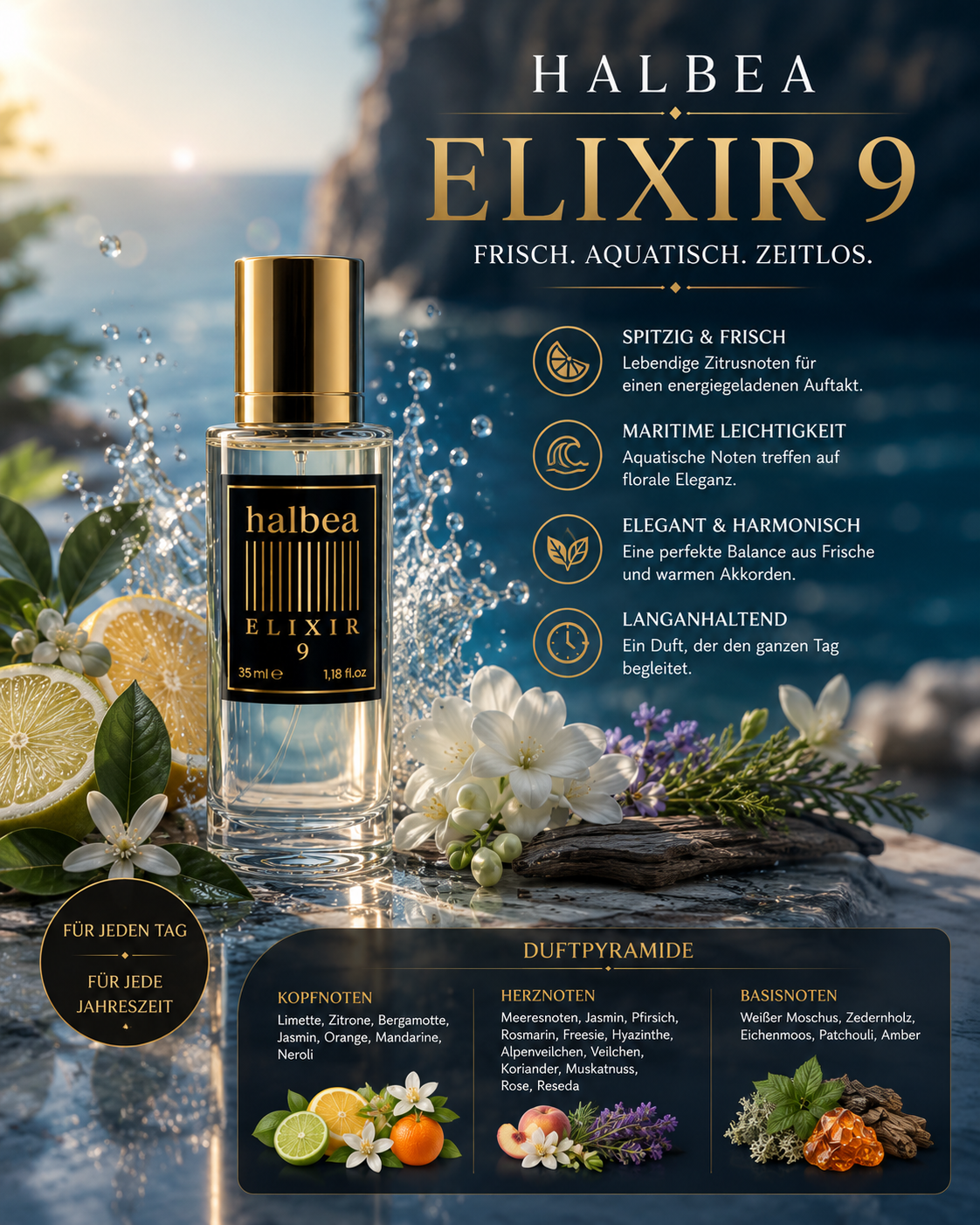 Aqua Deluxe - Halbea 9 - Herren Elixir Duft - Frisch Spritzig Leicht