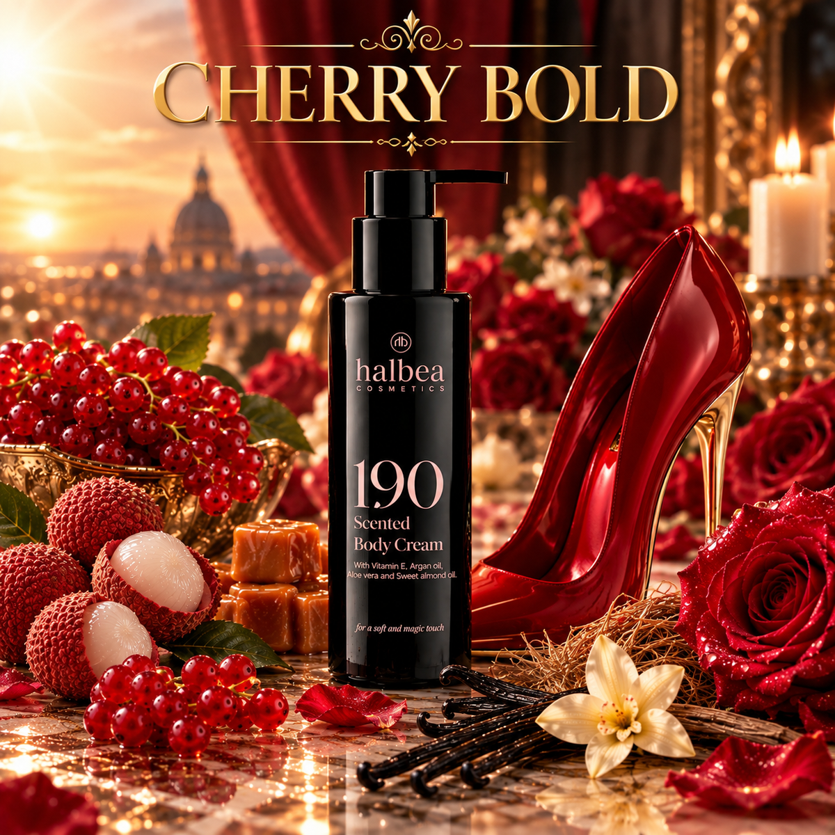 Halbea Bodylotion - Damenduft Cherry Bold 190 - Körpercreme Pflegend + Duftend - 150ml