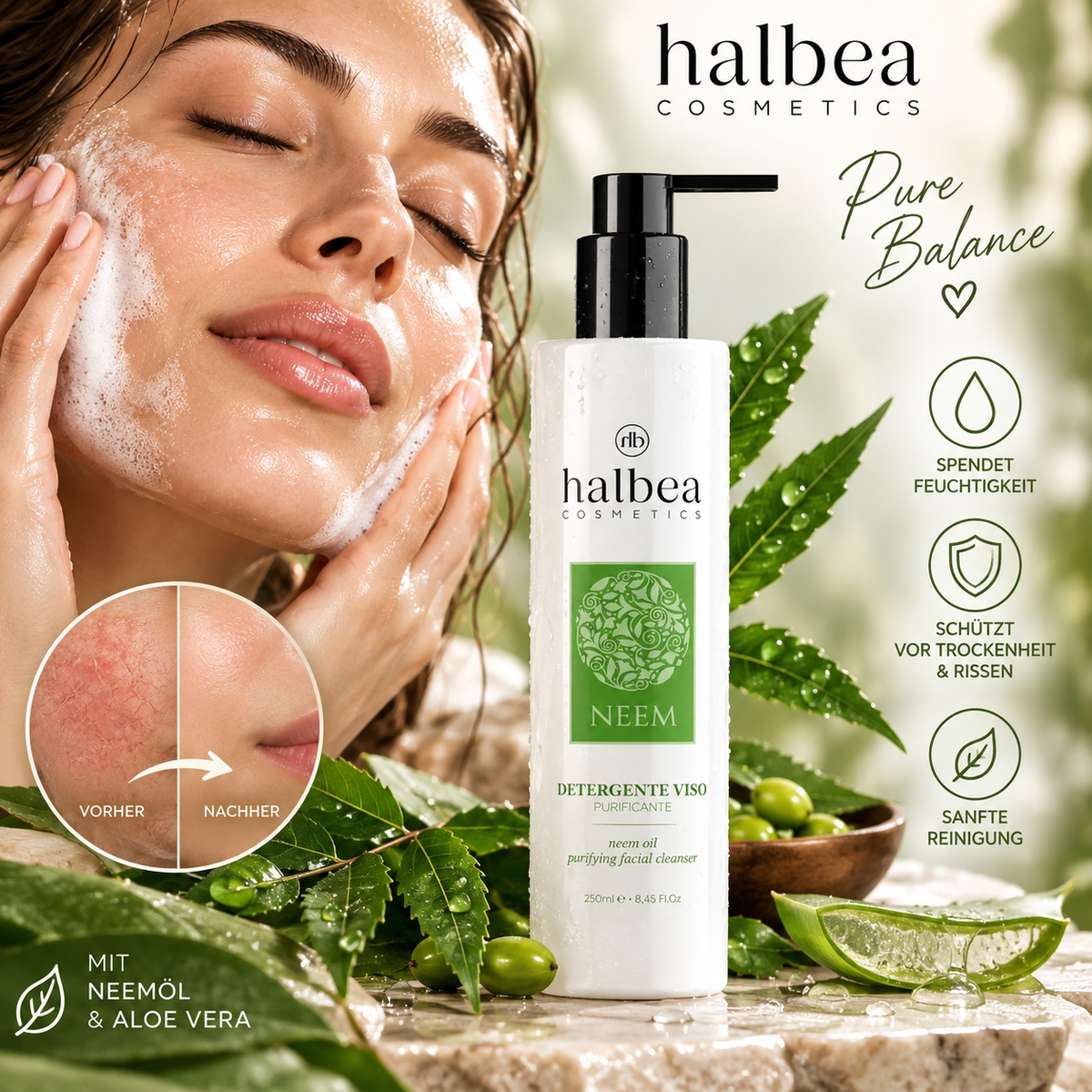 Halbea Neem-Reinigungsgel für das Gesicht gegen Trockenheit - 250ml