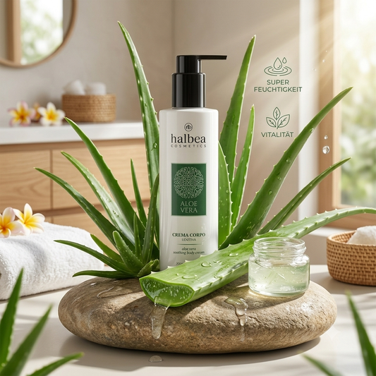 Halbea - Beruhigende Körpercreme mit Aloe Vera - Bodylotion gegen gerötete u. gestresste Haut