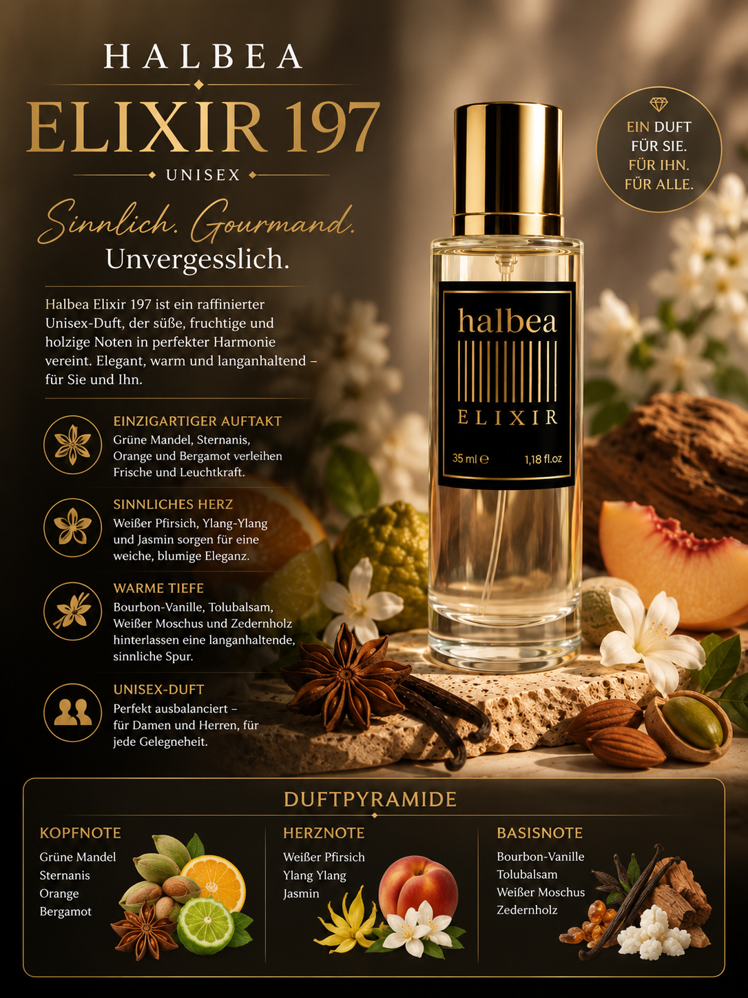 Halbea Elixir 197 – Luxus Unisex Elixir - Sinnlich, gourmandig & elegant