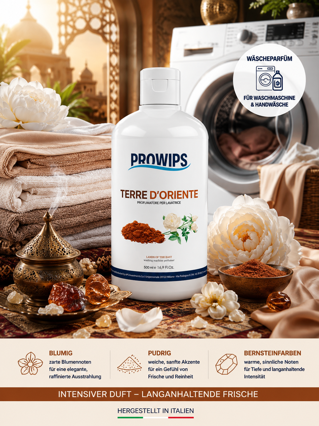 PROWIPS Wäscheduft 💎 Parfüm für Waschmaschinen -  Frische + Pflege für Textilien 500ml  hochkonzentriert / vegan