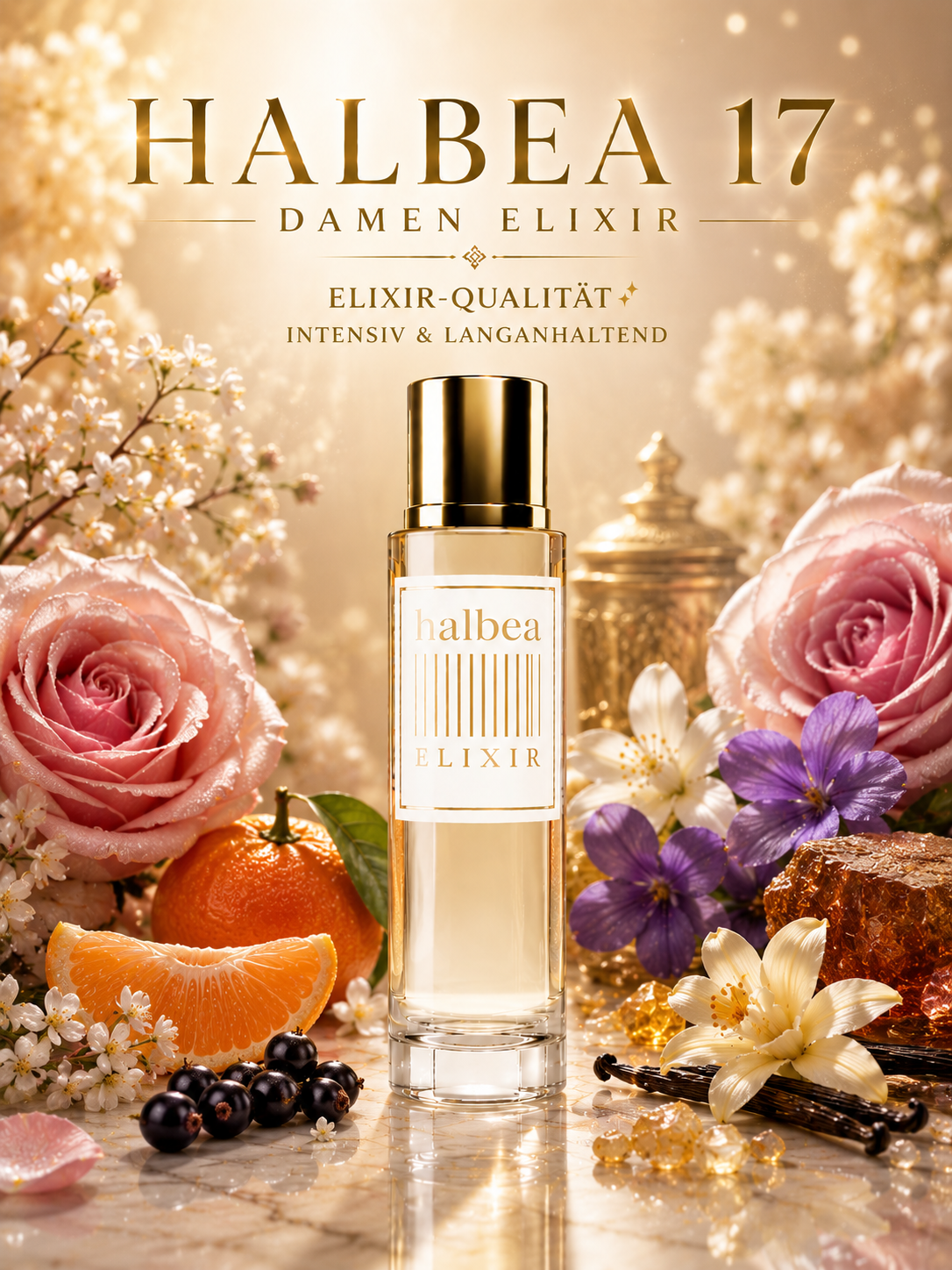 Rose Flower Hommage - Halbea 17- Damen Luxus Elixir mit Rose Mandarine Beere