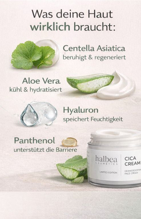 Halbea CICA Cream - SOS Gesichtscreme für empfindliche gerötete Haut - Limited Edition