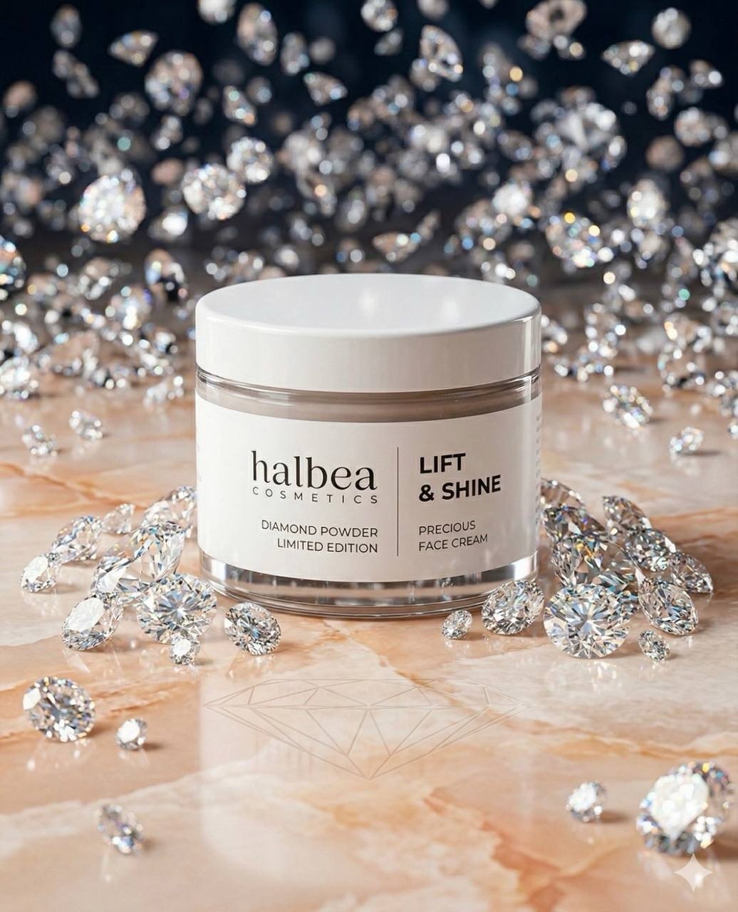 Halbea Cosmetics Diamond Glow Limited Edition - Gesichtscreme 'Lift & Shine' mit Diamantenpuder - 50ml für strahlende Haut