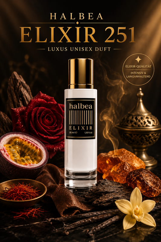 Halbea 251 - Luxus Unisex Elixir Duft mit Maracuja Oud Leder